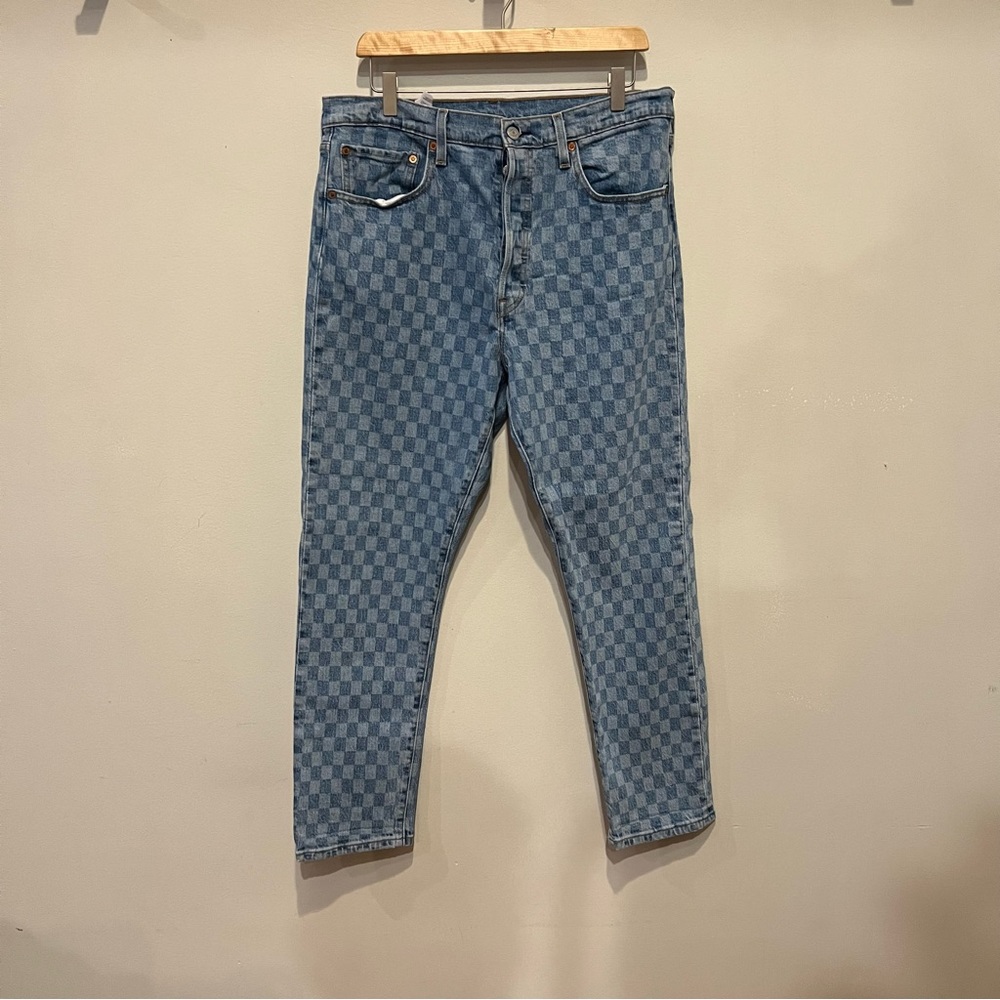 Levis 501 checkered high waisted tapered jeans